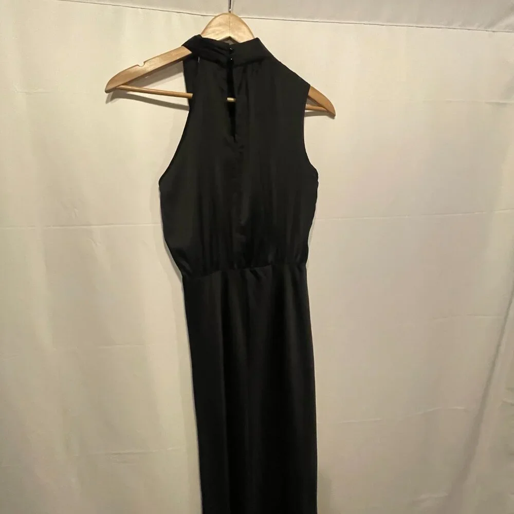 Share Women SM Pretty Garden Asymmetrical Mock Collar Black Cocktail Tea Length - Picture 6 of 11